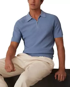 Текстурированная поло с молнией на четверть REISS, синий