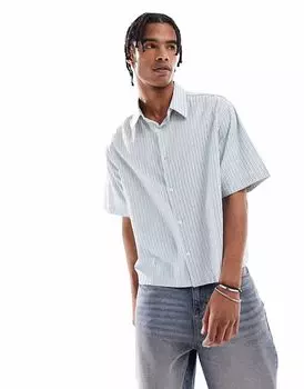 Текстурированная полосатая рубашка Bershka синего цвета