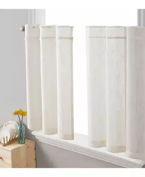 Текстурированная полупрозрачная льняная текстура Abbey, фильтрующая свет, прозрачный карман для стержня, короткая толстая занавеска для кафе, ярусы для маленьких окон, кухни и ванной комнаты, набор из 2 шт HLC.me, бежевый