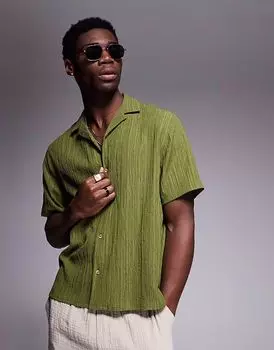 Текстурированная рубашка ASOS DESIGN Revere цвета хаки