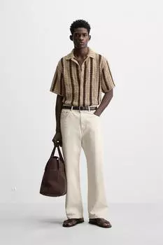 Текстурированная рубашка для вязания крючком ZARA, коричневый