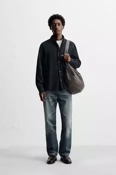 Текстурированная рубашка из шамбре ZARA, цвет Dark navy