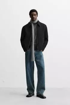 Текстурированная рубашка на молнии ZARA, черный