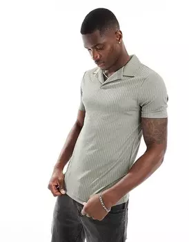 Текстурированная рубашка-поло цвета хаки в рубчик ASOS DESIGN