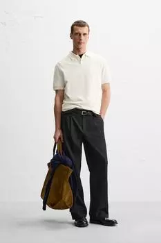 Текстурированная рубашка поло из пике-трикотажа ZARA, экрю