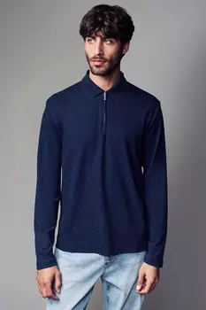 Текстурированная рубашка поло с длинными рукавами Next, синий