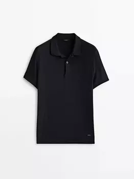 Текстурированная рубашка-поло с короткими рукавами Massimo Dutti, черный