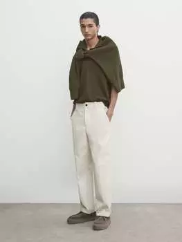 Текстурированная рубашка-поло с короткими рукавами Massimo Dutti, хаки