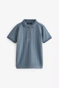 Текстурированная рубашка-поло с короткими рукавами на молнии (3–16 лет) Next, синий