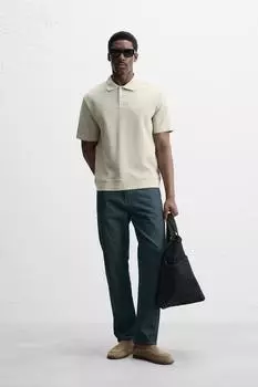 Текстурированная рубашка поло с замком ZARA, кэмел