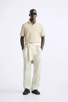 Текстурированная рубашка-поло ZARA, экрю