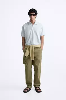 Текстурированная рубашка-поло ZARA, небесно-голубой