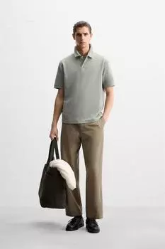 Текстурированная рубашка-поло ZARA, светло-зеленый