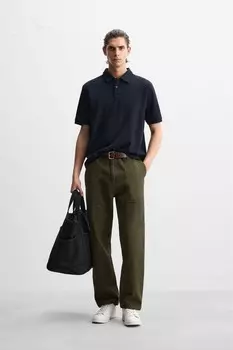 Текстурированная рубашка-поло ZARA, темно-синий