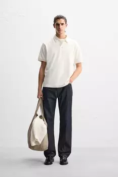 Текстурированная рубашка-поло ZARA, устрично-белый