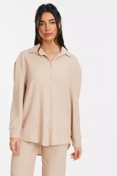 Текстурированная рубашка с длинными рукавами и пуговицами Stone QUIZ Clothing