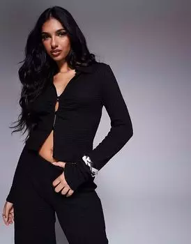 Текстурированная рубашка с длинными рукавами на пуговицах ASOS DESIGN черного цвета, коорд