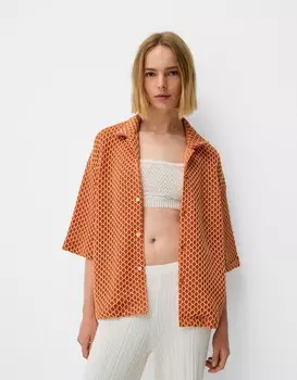 Текстурированная рубашка с коротким рукавом Bershka, оранжевый