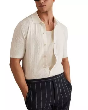 Текстурированная рубашка с коротким рукавом Thames Slim Fit REISS, белый