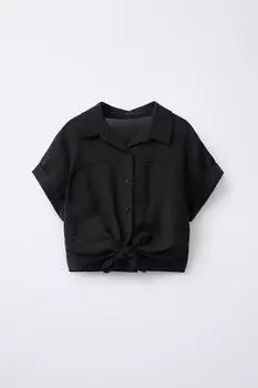 Текстурированная рубашка с узлом ZARA, черный