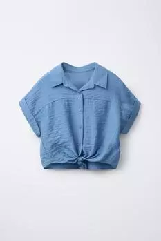 Текстурированная рубашка с узлом ZARA, средне-синий