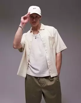 Текстурированная рубашка свободного кроя Topman с короткими рукавами в каменном цвете