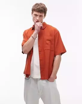 Текстурированная рубашка свободного кроя Topman с короткими рукавами цвета ржавчины