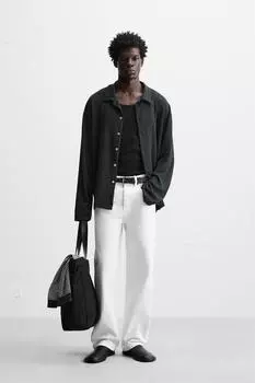 Текстурированная рубашка свободного покроя ZARA, цвет Blue grey