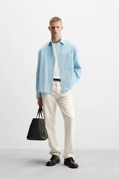 Текстурированная рубашка свободного покроя ZARA, небесно-голубой