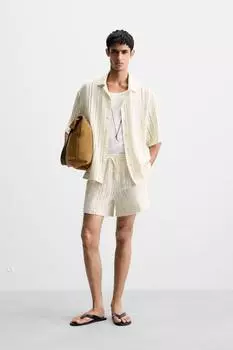 Текстурированная рубашка, связанная крючком ZARA, устрично-белый