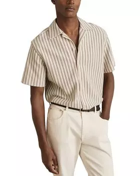 Текстурированная рубашка в полоску Camp Shirt REISS, коричневый/бежевый