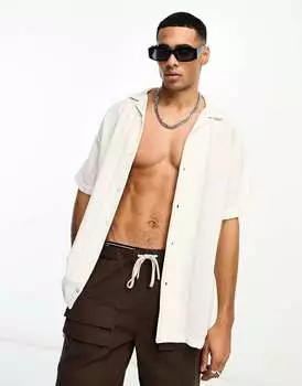 Текстурированная рубашка в полоску с короткими рукавами Pull&Bear цвета экрю