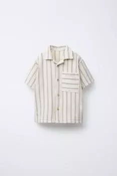 Текстурированная рубашка в полоску ZARA, цвет Ecru/Black