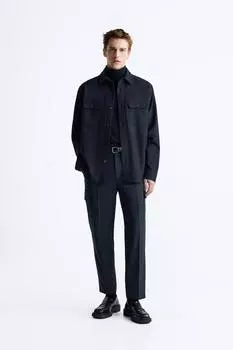 Текстурированная рубашка ZARA, темно-синий