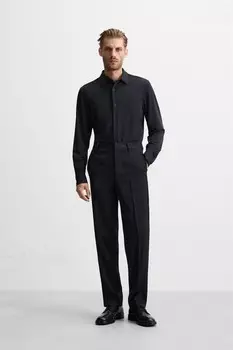 Текстурированная стрейч рубашка ZARA, темно-синий