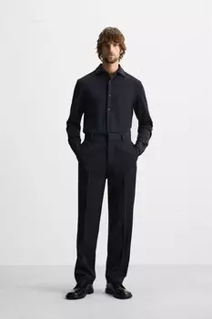 Текстурированная стрейч рубашка ZARA, темно-синий