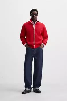 Текстурированная толстовка на молнии ZARA, красный