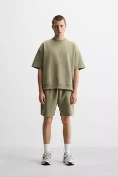 Текстурированная толстовка с замком ZARA, цвет Mid-green