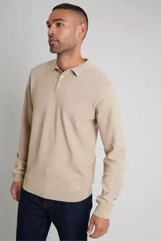 Текстурированная трикотажная рубашка поло с длинными рукавами Threadbare, коричневый