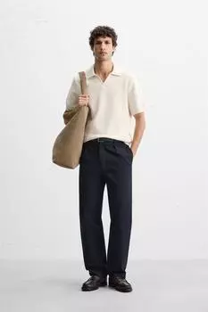 Текстурированная трикотажная рубашка поло ZARA, экрю