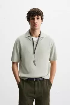 Текстурированная трикотажная рубашка поло ZARA, цвет Sage Green