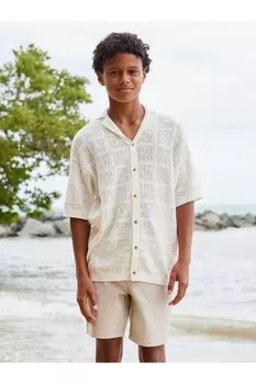 Текстурированная трикотажная рубашка с короткими рукавами (3–16 лет) Next, белый