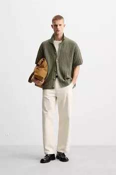 Текстурированная трикотажная рубашка ZARA, хаки