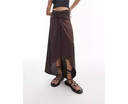 Текстурированная юбка миди из облегающего джерси со сборками спереди Topshop