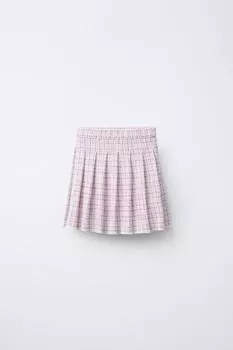 Текстурированная юбка в клетку со складками ZARA, розовый