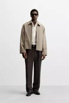 Текстурированная верхняя рубашка ZARA, зелено-сухой
