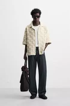 Текстурированная жаккардовая рубашка ZARA, бежевый