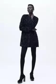 Текстурированное комбинированное пальто ZARA, черный