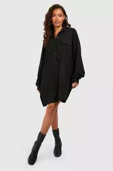 Текстурированное мини-платье-рубашка boohoo, черный