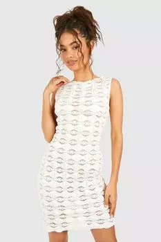 Текстурированное мини-платье с низкой спинкой boohoo, белый